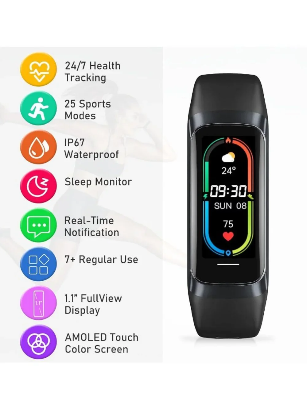 Smart Fitness Tracker with Heart Rate, Blood Pressure, Pedometer & Sleep Monitor